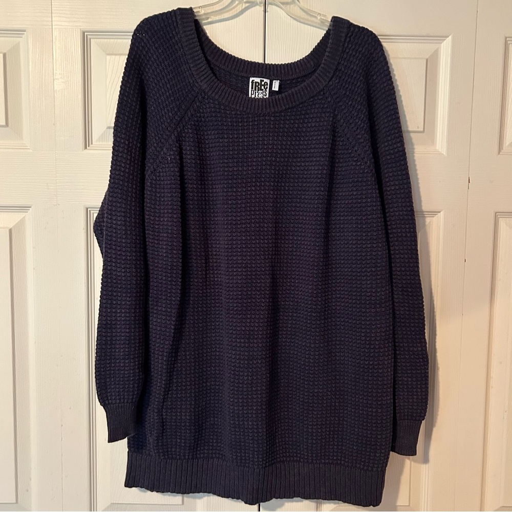Free Press Blue Crew Neck Sweater Textured Knit